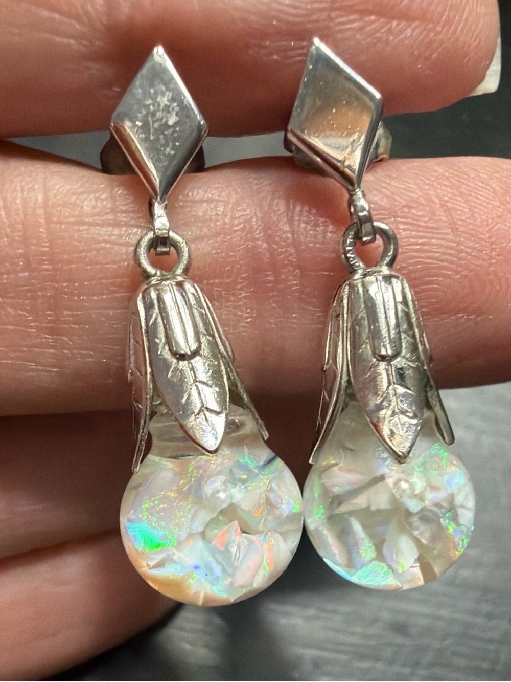 Beautiful Vintage Floating Opal Drop Earrings